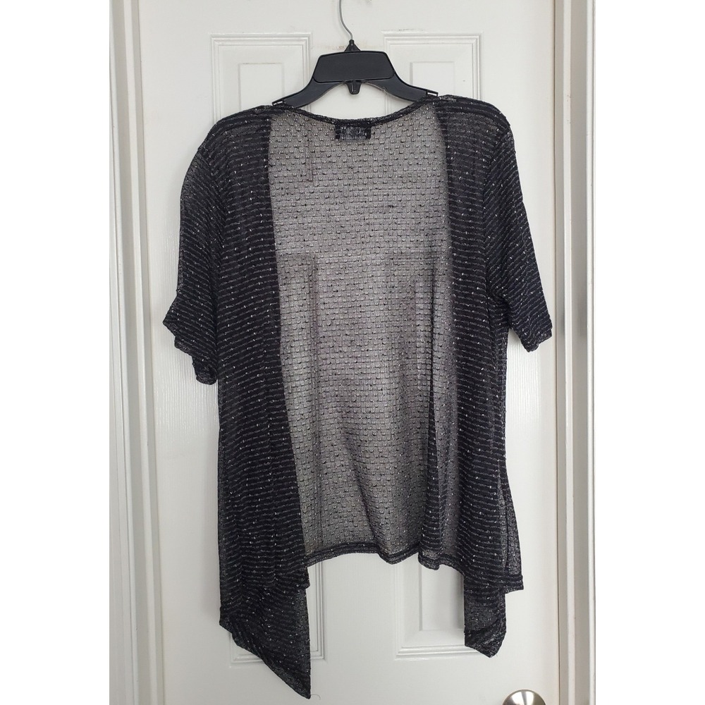 Double Take Cardigan Black Sheer Textured Knit Open Front OS Boho Chic